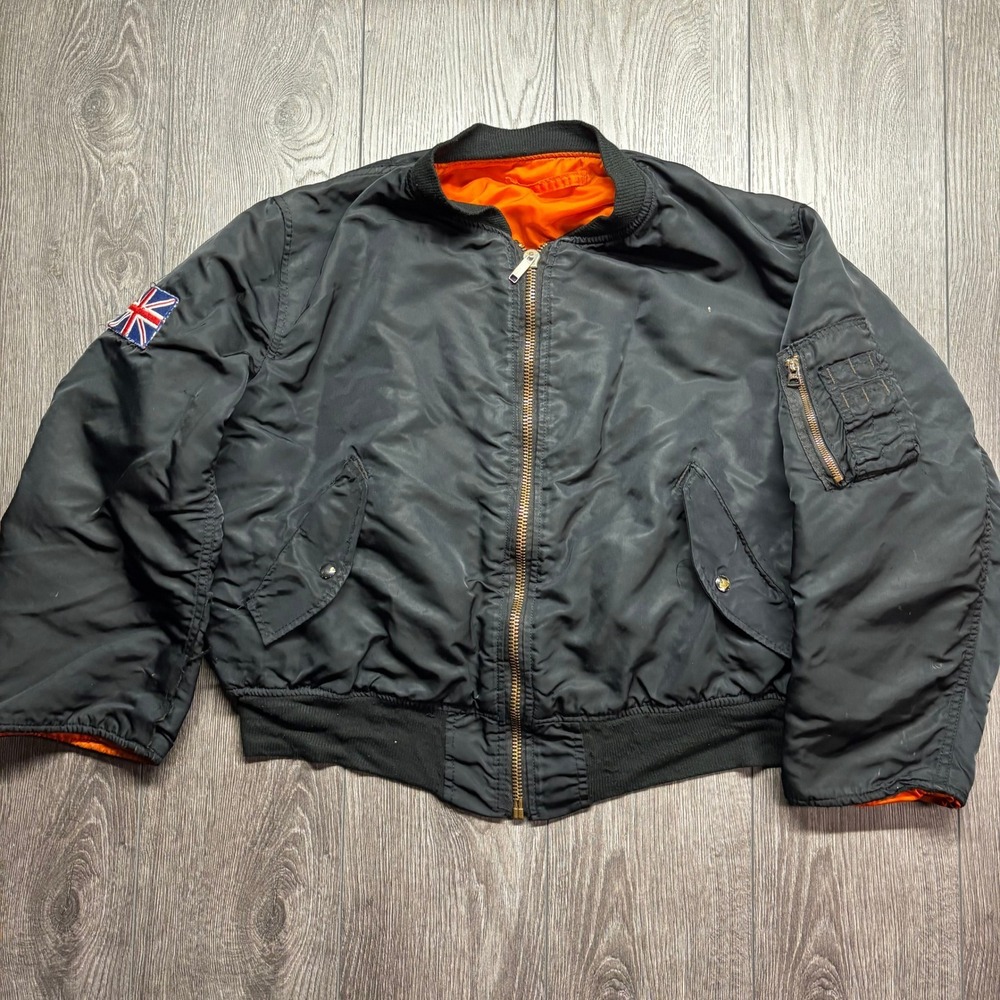 Alpha Industries MA-1 Bomber Jacket Black Reversible Orange Mens XL Made in USA